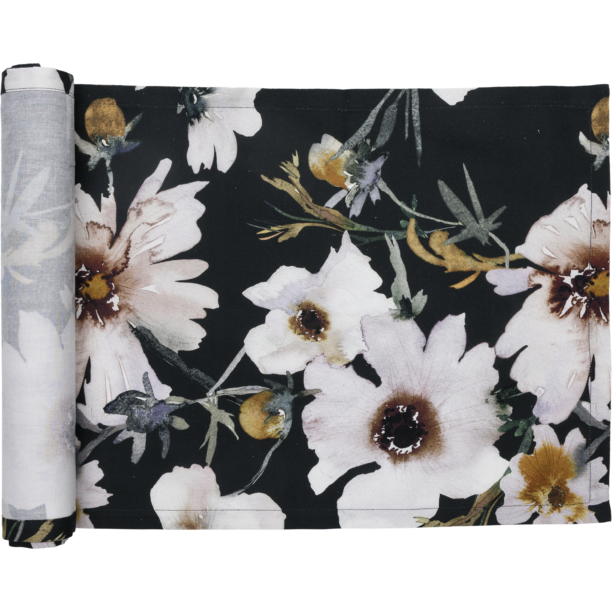 Akrylbelagd bordslöpare Kosmoskukka 45 × 160 cm, svart – Pentik