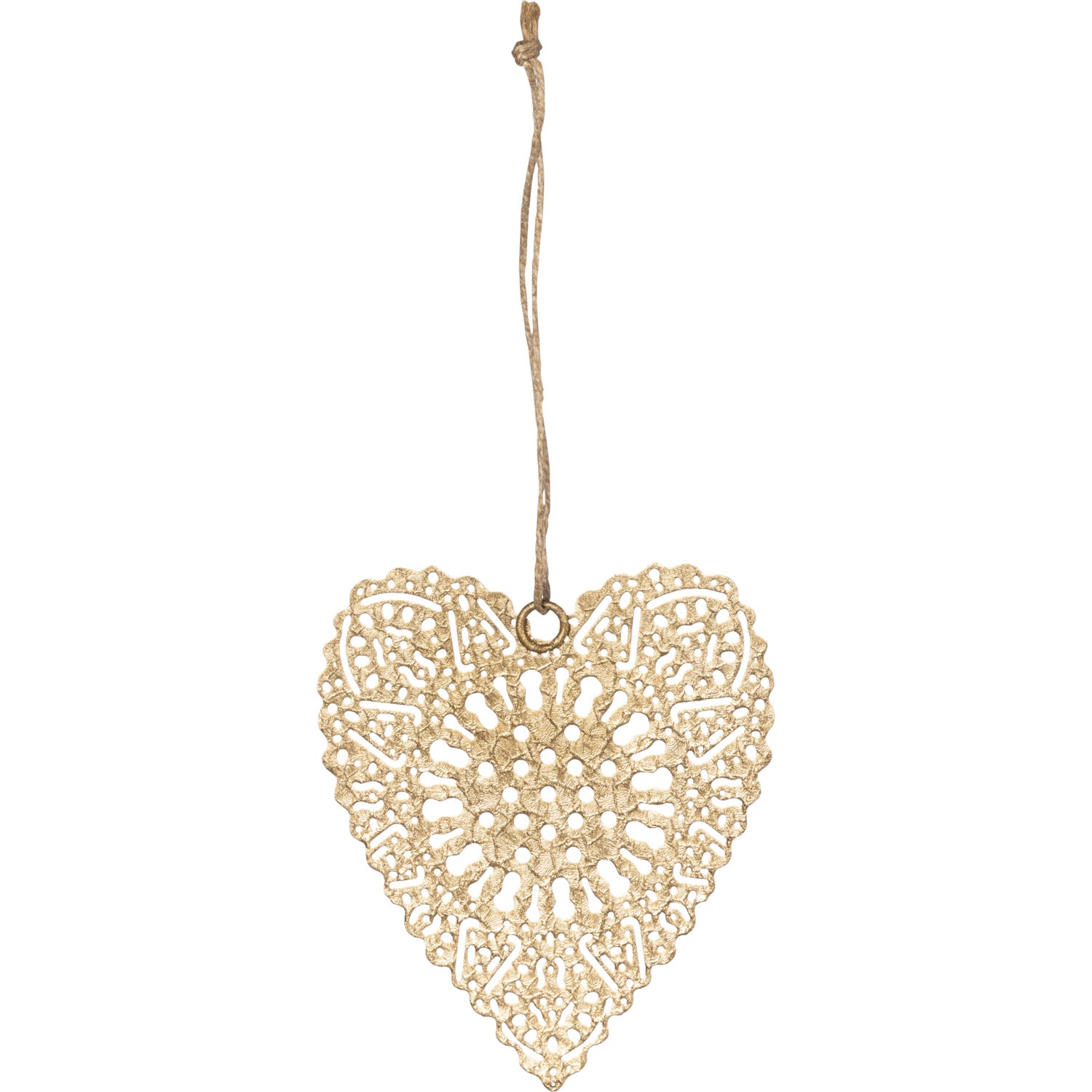 Hjärta spetsmönster guld metall 9x10 cm