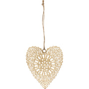 Hjärta spetsmönster guld metall 9x10 cm